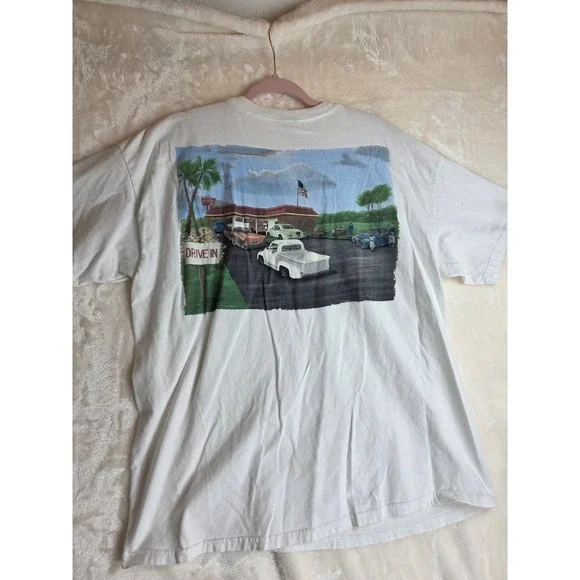 In N Out Burger Mens White Graphic T Shirt Retro Drive-In Scene Graphic Tee - Picture 5 of 5
